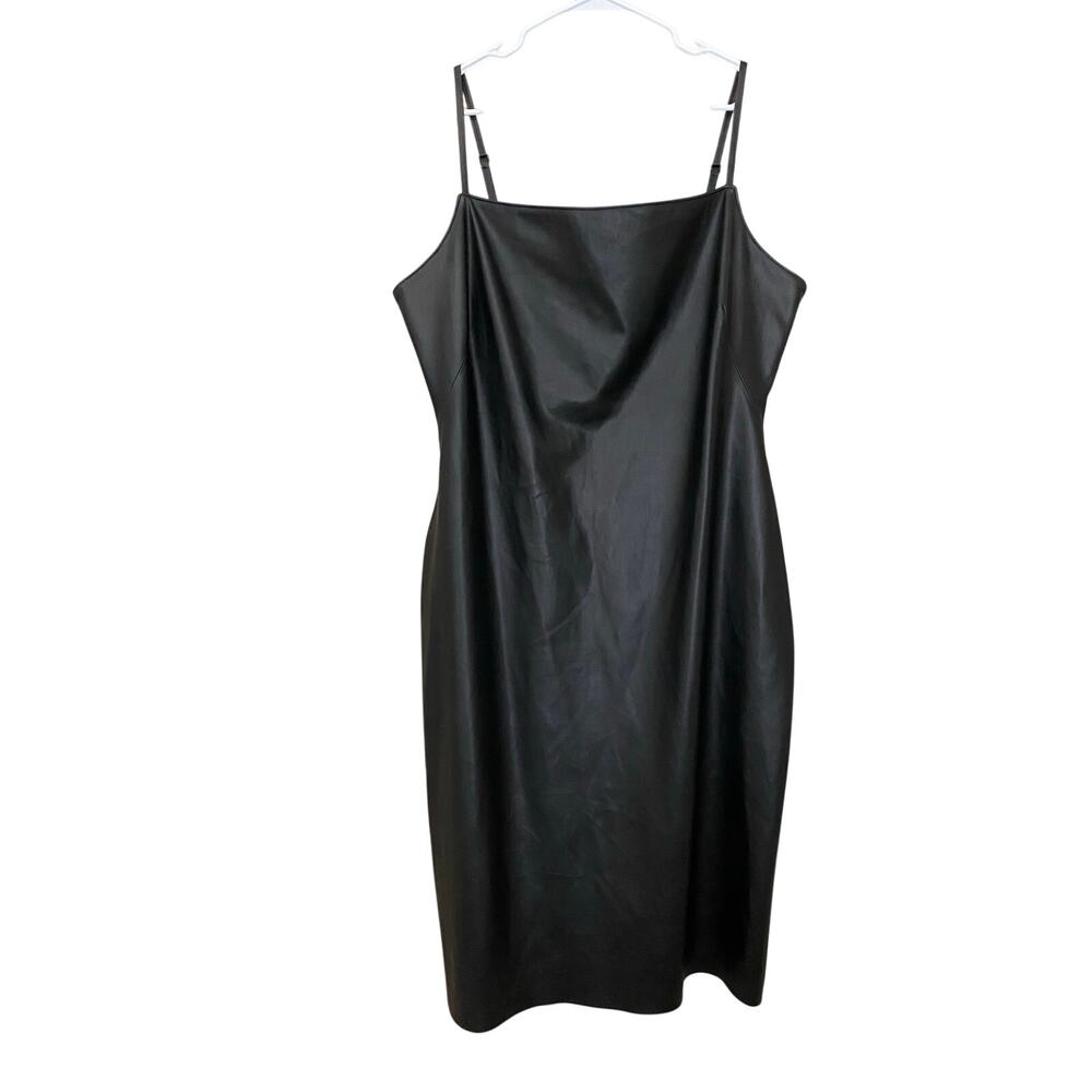 L'Agence Dream Faux Leather Midi Dress US 16 LBD Night Out Cocktail Party Vegan - Picture 7 of 13